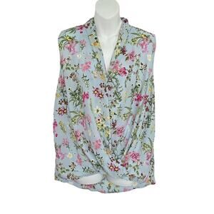 Everleigh Shirt Womens Size XL Tunic Blue Floral Layard Front V-Neck Sleeveless